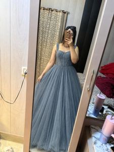 Elegant Grey Tulle Evening Gown🎀🧚🏻‍♀️🌻
