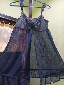 Sheer Navy Nightgown with Ruffle Trim