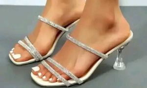Elle White Rhinestone Square Toe Strappy Heels