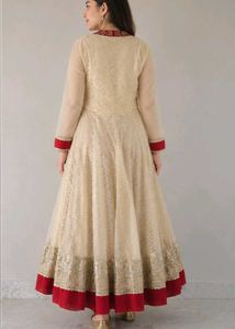 Cream &amp; Red Embroidered Anarkali Suit