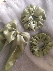 3 Satin Scrunchies with Bow Set