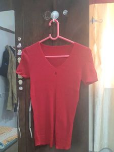 SALE🧿Red V-Neck Ribbed Knit Top