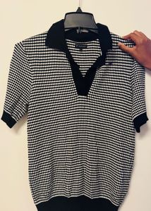 Chic Black &amp; White Gingham Polo Top