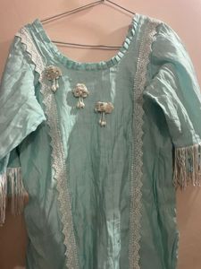 Beautiful Teal Kurta with Tassels &amp; Lace