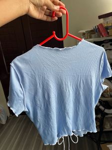 Cute Blue Lace-Up Crop Top