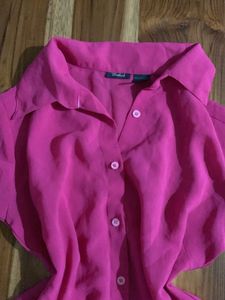 Hot pink Short-Sleeve Button-Up Top