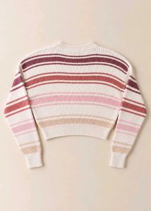 CREAM PINK &amp; BURGUNDY STRIPED CROPPED SWEATER