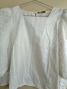 Chic White Embroidered Puff Sleeve Top