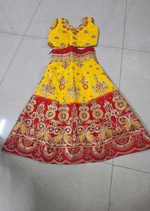 Kid Stunning Yellow&amp;Red Embroidered Lehenga Choli