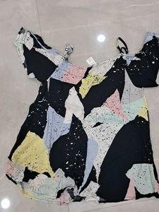 Abstract Print Cold Shoulder Top