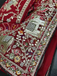 New-Red 💎Embroidered Saree with Blouse