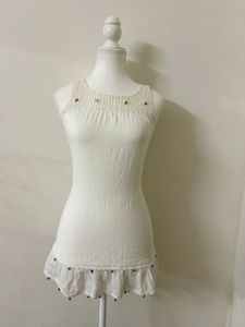 White Crochet Neck Tunic Top✨