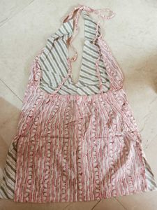 y2k Pink Striped Halter Neck short kurti