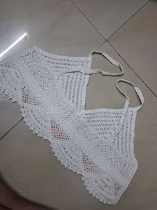 White Crochet Tassel Bralete
