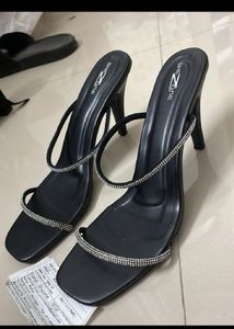 Elegant Black Rhinestone Heeled Sandals