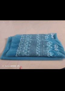 5 mtr Blue Net Saree with earing 🥰🥰 free