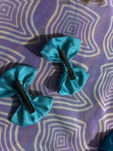 Turquoise Bow Hair Clips with Rhinestones