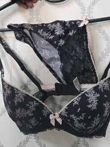 Black Floral Bra &amp; Panty Set