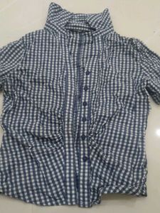 Blue Gingham Button-Up Shirt