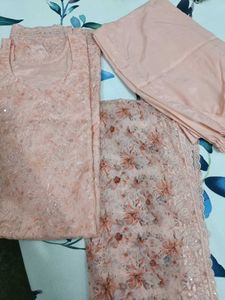 Peach Floral Embroidered suit
