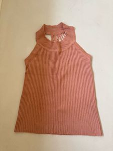 Chic Ribbed Mock Neck Cut-Out Top