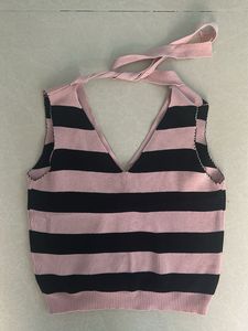 Striped V-Neck Button-Up Knit Top