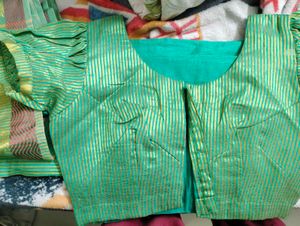 Green &amp; Gold Striped Saree