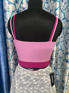 Pink Ribbed Crop Tank Top