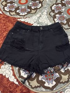 Black Ripped Denim Shorts