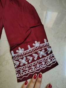 Maroon Embroidered Kurta Set Beautiful New Size 38