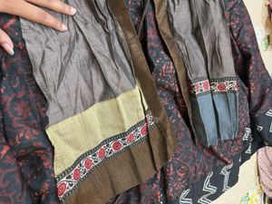 double layerd chanderi kantha work long dress