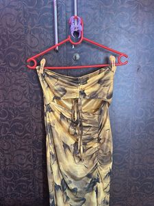Tie-Front Ruched Midi Dress yellow