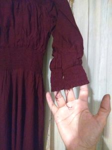Maroon Long Full Sleeves Dress Elasticated Waist