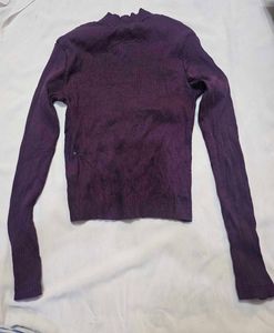 Uniqlo Purple Ribbed Mock Neck Top