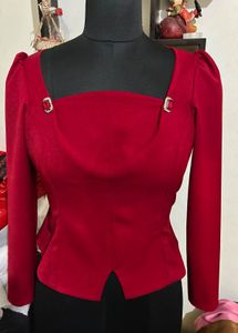 Formal Elegant Red Peplum Blouse