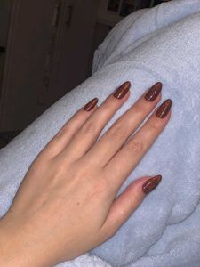cherry cola cateye medium Almond Press-On Nails