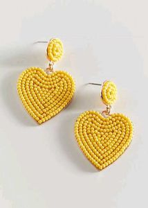 Yellow Beaded Heart Earrings💛