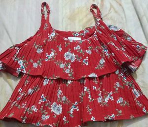 Floral Pleated Ruffle Cami
