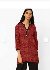 Printed Red Tunic Top by Akkriti pantaloons
