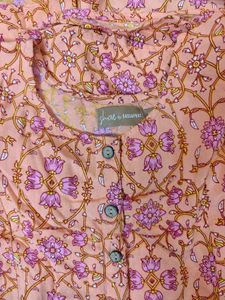 Peach Floral front open anarkali Kurta