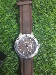 Brown Leather Strap Compass Watch