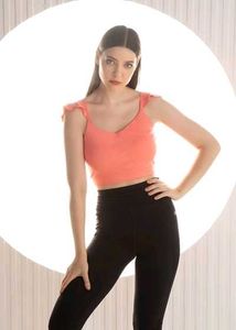 Clovia Coral Cropped Sports Top with Ruffle Straps