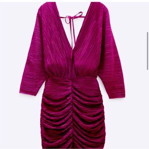 Zara Brand New Pleated V Neck Sexy Mini Dress