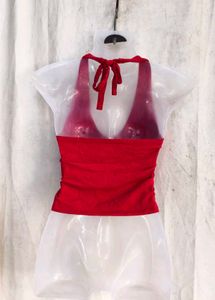 Red Halter Neck Crop Top