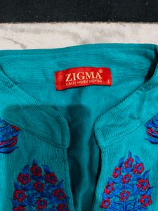 Teal Embroidered Kurti