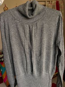 Grey Turtleneck Shimmery Sweater