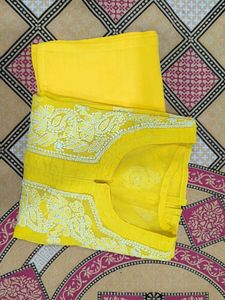 Yellow Chikan Embroidery Kurti