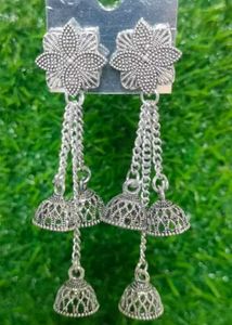 Combo Set Of 4 Oxidized Silver Jhumkis...
