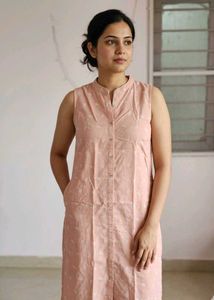Women's Pink Printed Sleeveless Kurta