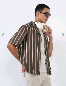 Westside Men's Brown Striped Short Sleeve Shirt